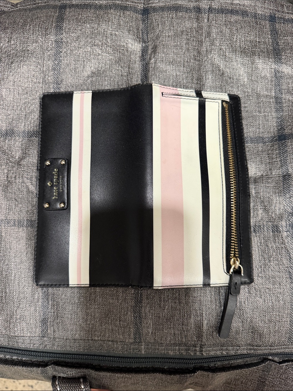 kate spade Black, Pink & Cream Striped Leather Wallet